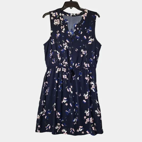 41 Hawthorn Floral Sleeveless Tie Waist Button Front Dress Claira Navy Pink NWT - Picture 3 of 8